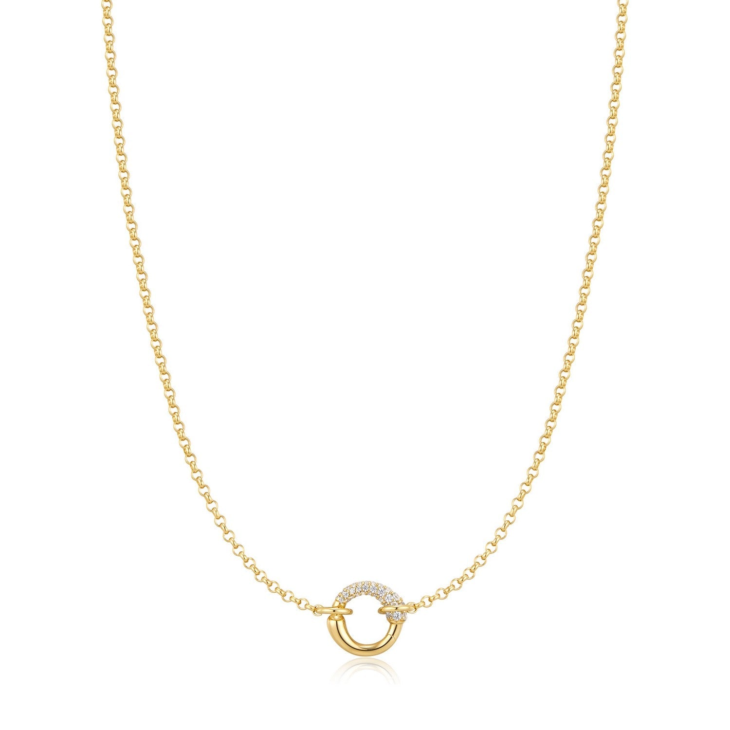 Ania Haie Fluid Light Gold Half Pave & Polish Hoop Necklace N078-03G
