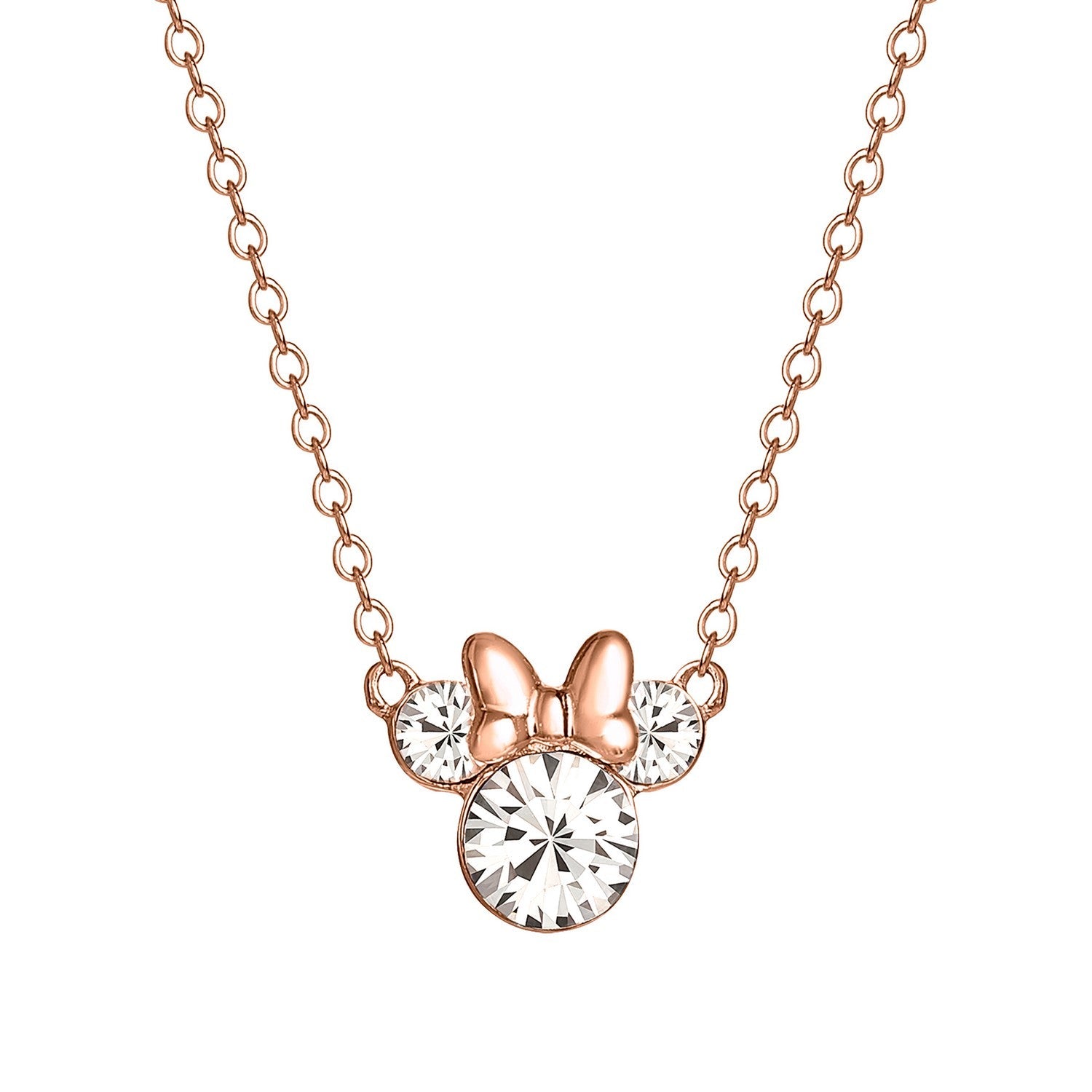 Disney Mickey & Minnie Sterling Silver 925 Pk Plt 16" Clear Crystal Necklace N902302PRWL-16.PH