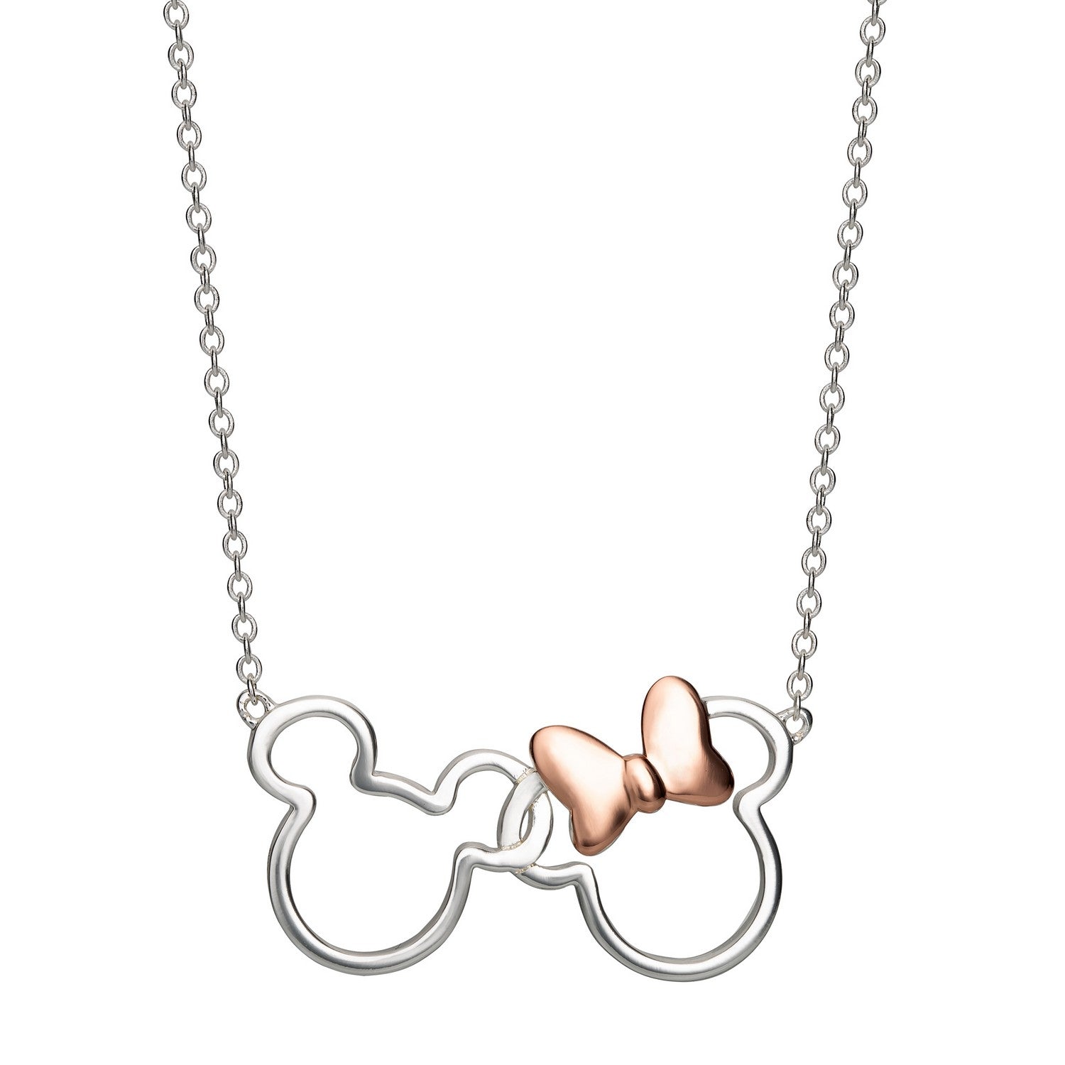 Disney Mickey & Minnie Sterling Silver 925 Tt Plt 18" Necklace N902594TL-18.PH