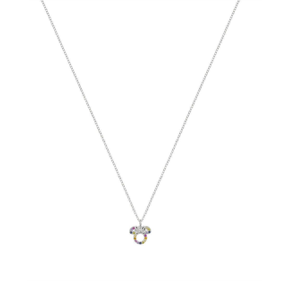 Silver 18" Link At 16" Multi-Colored Zirconia Minnie Mouse Necklace N903917SZML-18.PH