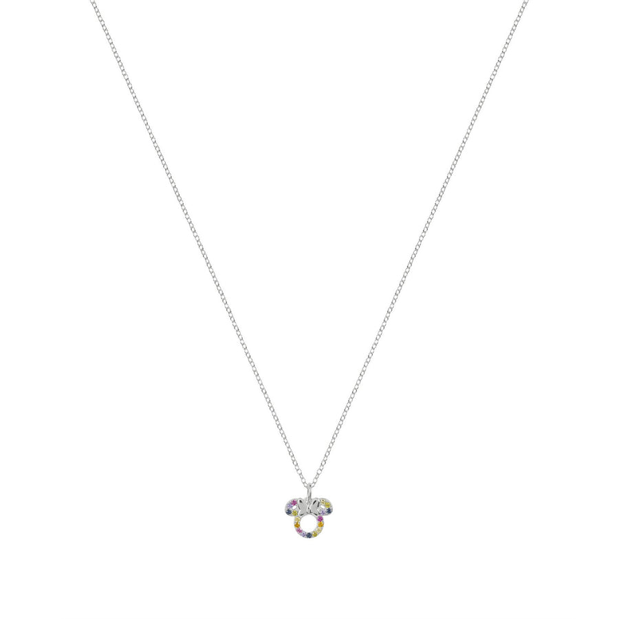 Silver 18" Link At 16" Multi-Colored Zirconia Minnie Mouse Necklace N903917SZML-18.PH