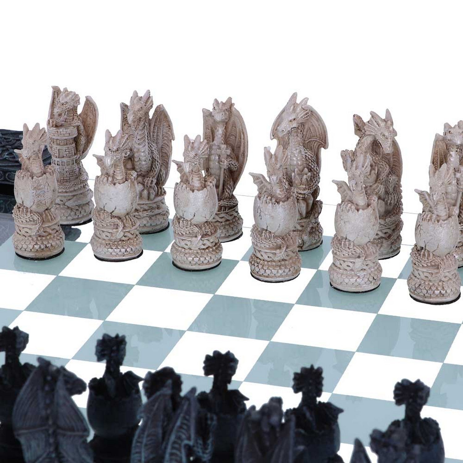 Raised Fantasy Dragon Chess Set With Corner Towers 43cm NEM5427