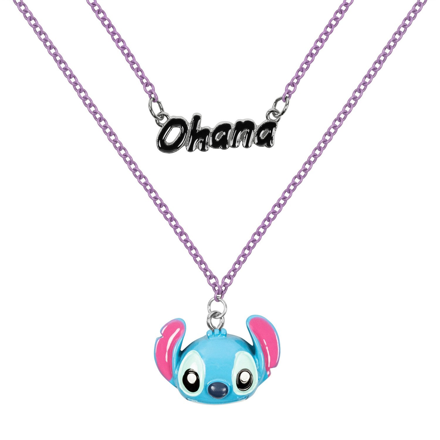 Disney Stitch Ohana Layered -16 ,18 +3 Ext./Imitation Rhodium Plt Necklace NH00922RL-16.PH