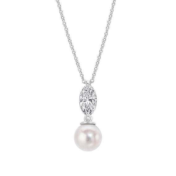 Diamonfire Clear Cubic Zirconia White Shell Pearl Statement Brilliant Cut Pendant P5582