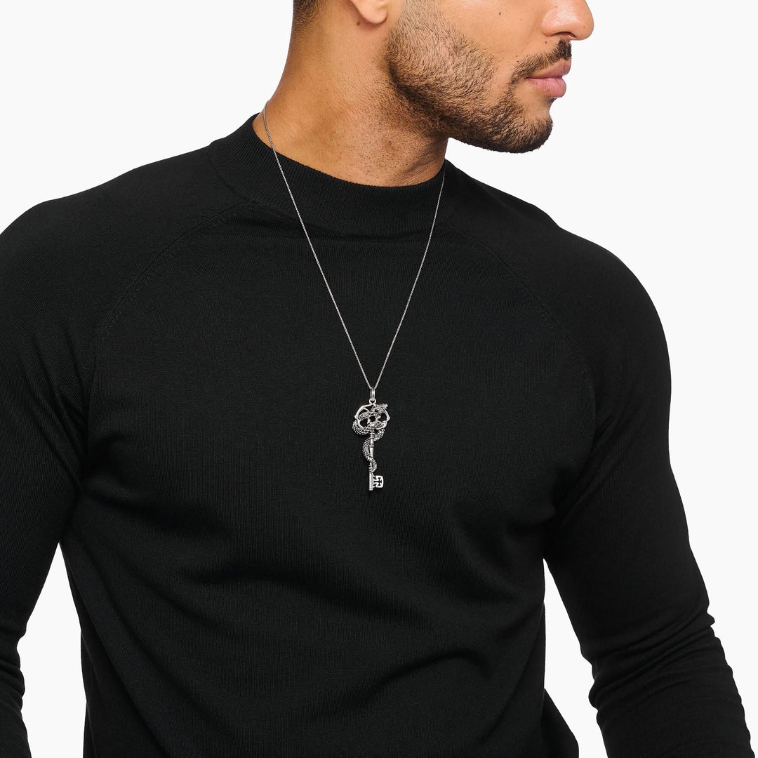 Sterling Silver Black Stones Snake Pendant PE983-691-11