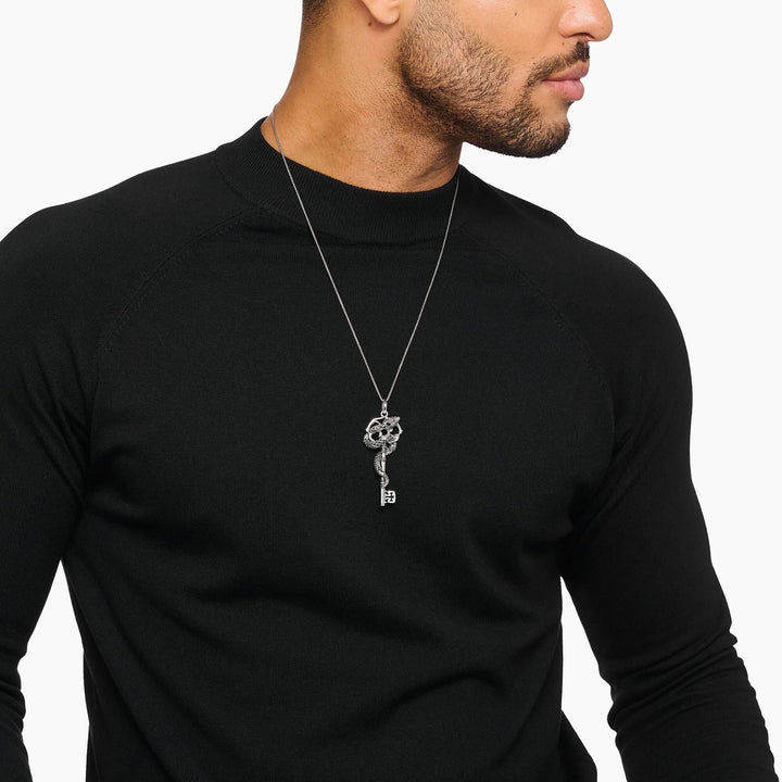 Sterling Silver Black Stones Snake Pendant PE983-691-11