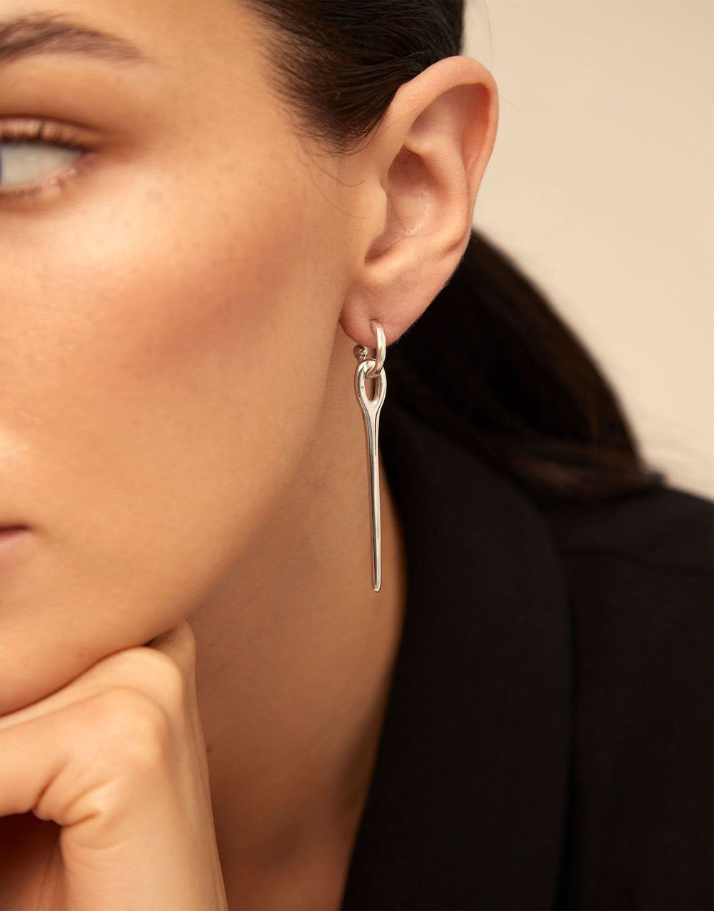 Needle And Button Silver Metal Earrings PEN0017MET X