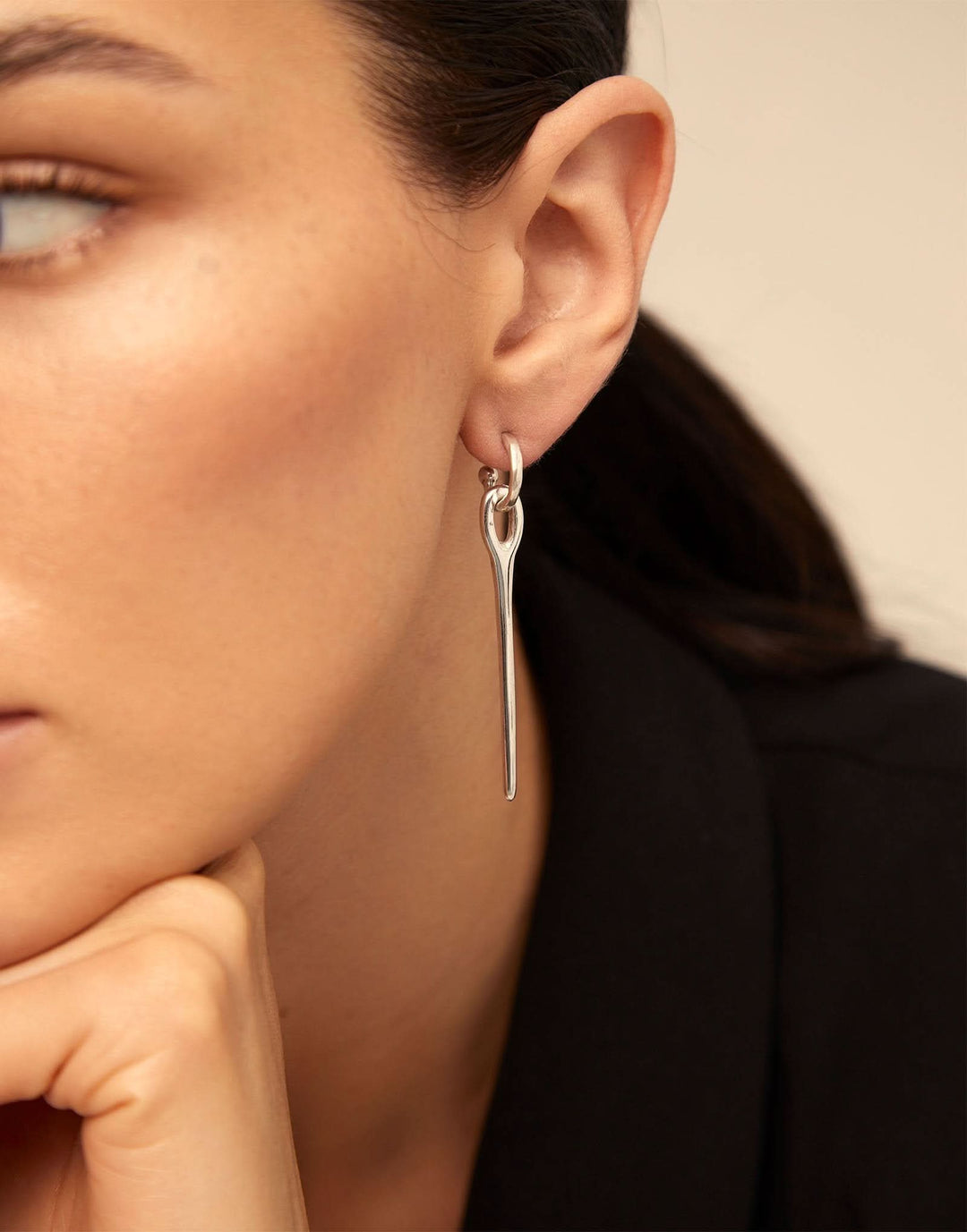 Needle And Button Silver Metal Earrings PEN0017MET X