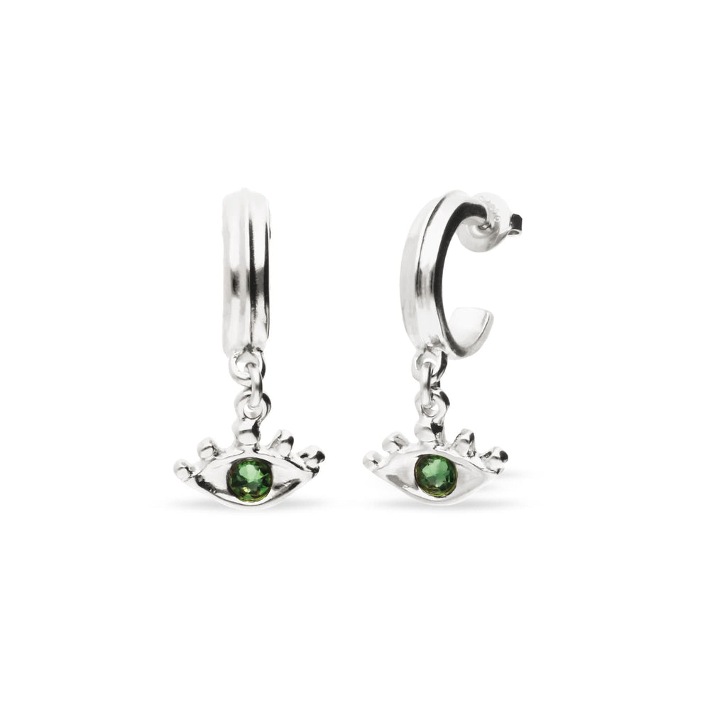 Metal Alloy Plated Sterling Silver Eye Faceted Crystal Green Hoop Earrings PEN1005VRDMTL