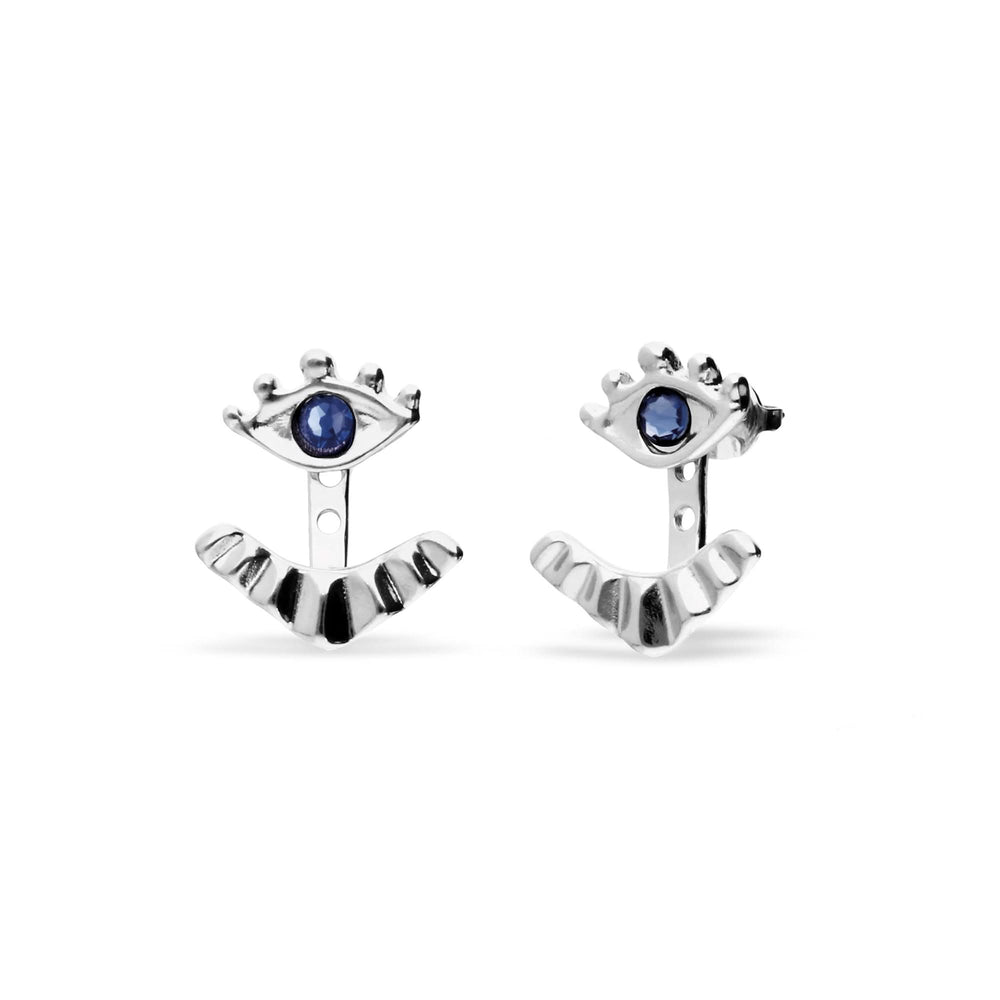 Metal Alloy Plated Sterling Silver Detachable Eyelashes A Blue Faceted Crystal Stud Earrings PEN1006AZUMTL