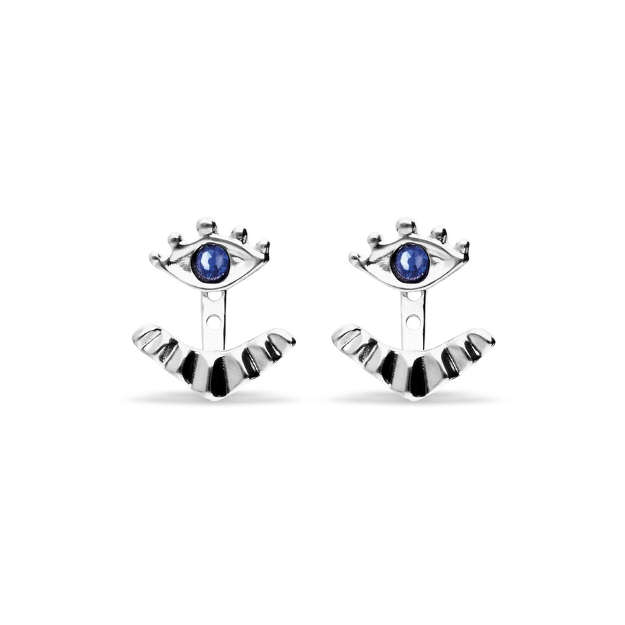 Metal Alloy Plated Sterling Silver Detachable Eyelashes A Blue Faceted Crystal Stud Earrings PEN1006AZUMTL