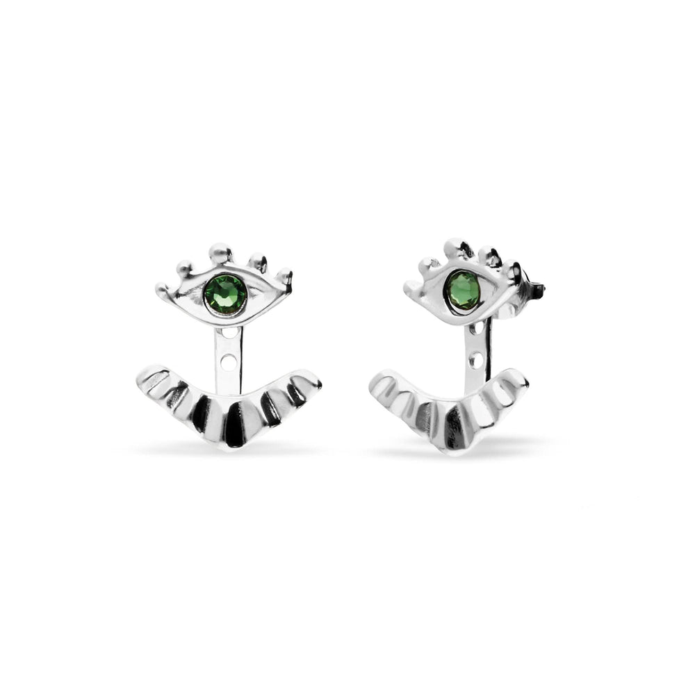 Metal Alloy Plated Sterling Silver Detachable Eyelashes Green Faceted Crystal Stud Earrings PEN1006VRDMTL