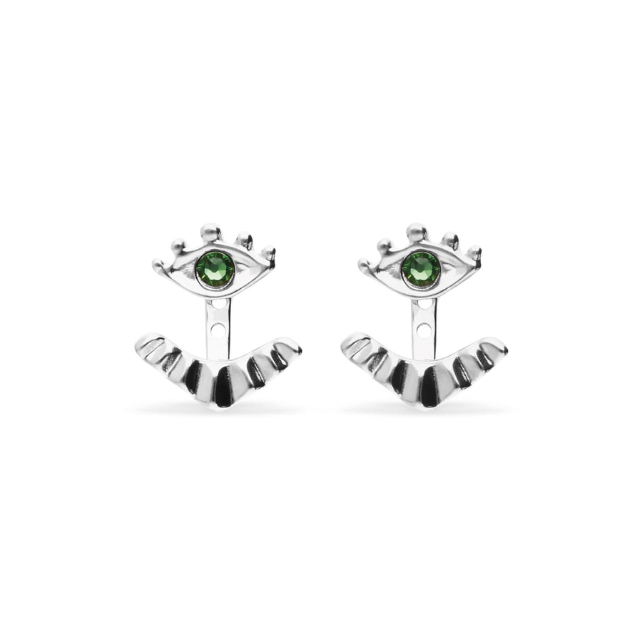 Metal Alloy Plated Sterling Silver Detachable Eyelashes Green Faceted Crystal Stud Earrings PEN1006VRDMTL