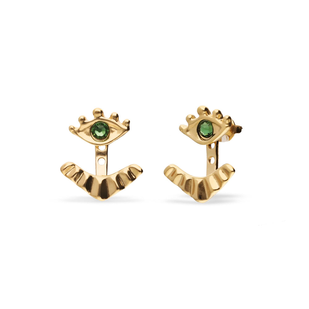 Metal Alloy Gold 18K Detachable Eyelashes Green Faceted Crystal Stud Earrings PEN1006VRDORO