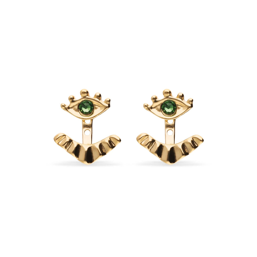 Metal Alloy Gold 18K Detachable Eyelashes Green Faceted Crystal Stud Earrings PEN1006VRDORO
