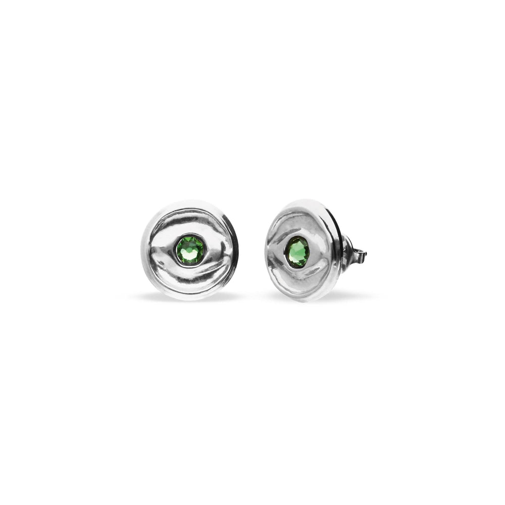 Metal Alloy Bottom Plated Sterling Silver Green Faceted Crystal Stud Earrings PEN1007VRDMTL