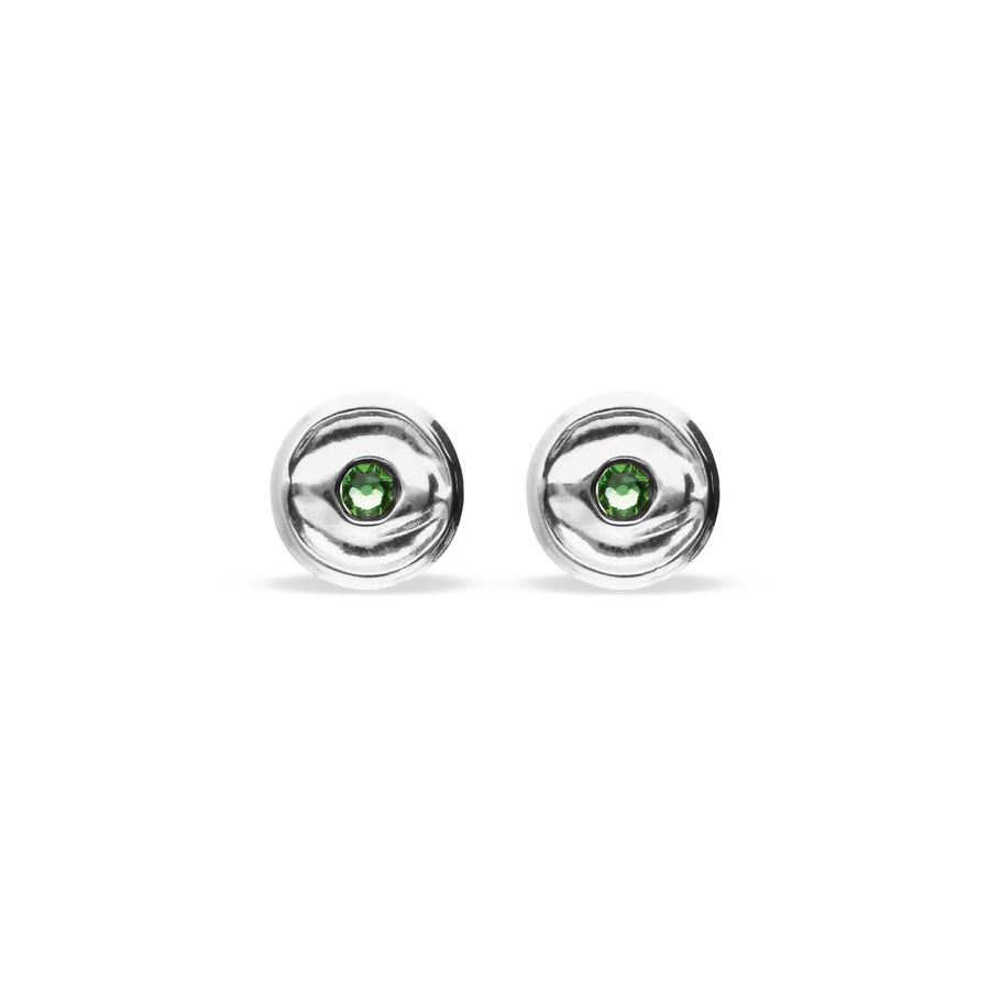 Metal Alloy Bottom Plated Sterling Silver Green Faceted Crystal Stud Earrings PEN1007VRDMTL