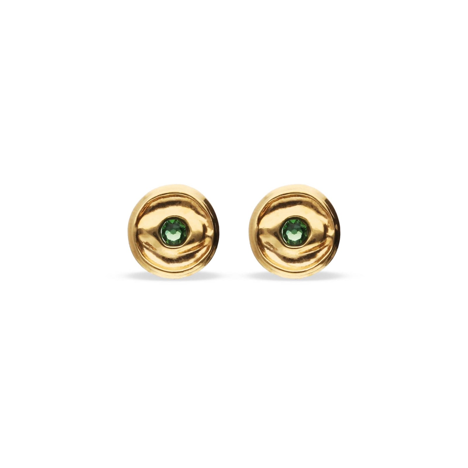 Metal Alloy Bottom Plated Gold 18K Green Faceted Crystal Stud Earrings PEN1007VRDORO