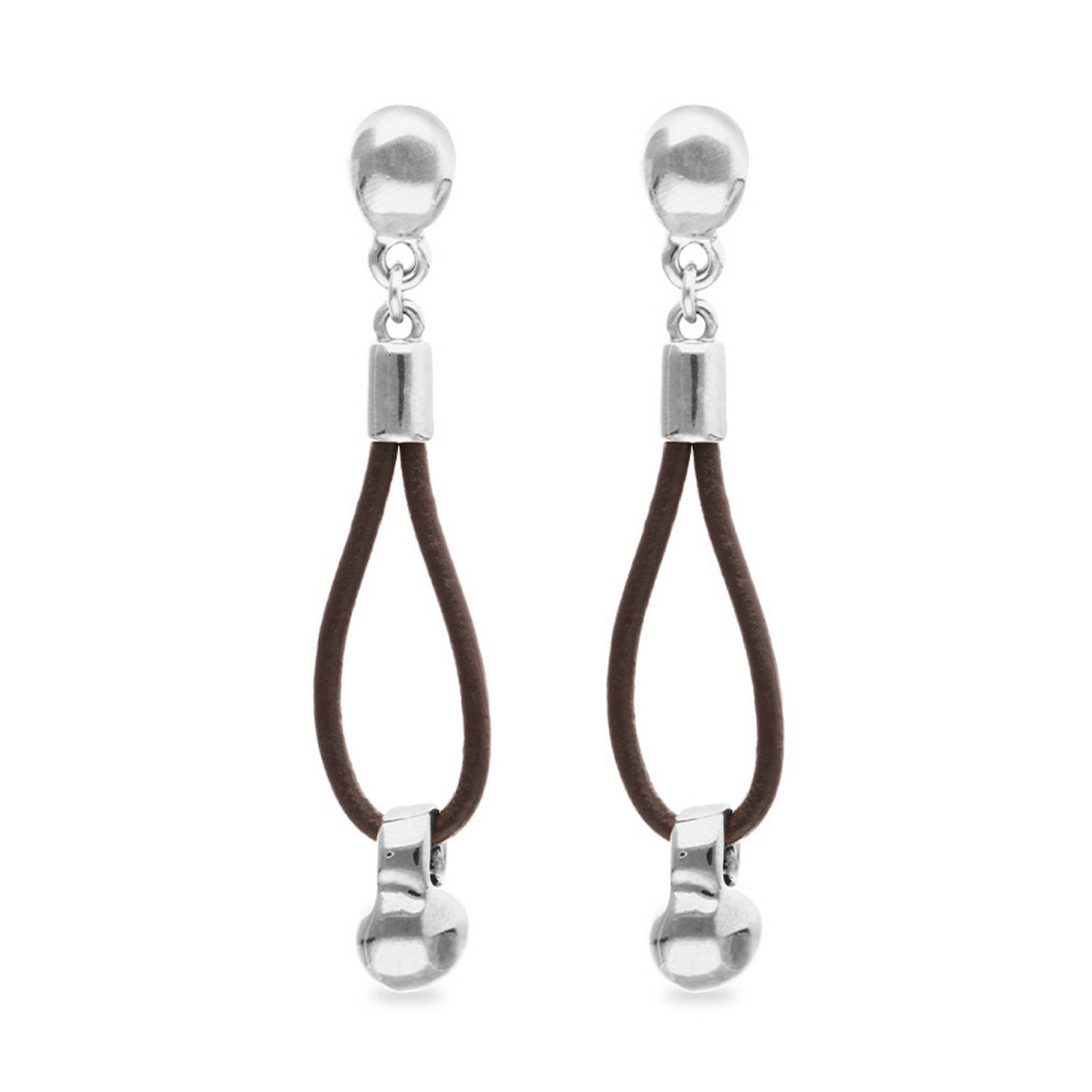 Leather Long Sterling Silverplated Ball Detail Earrings PEN1062MARMTL