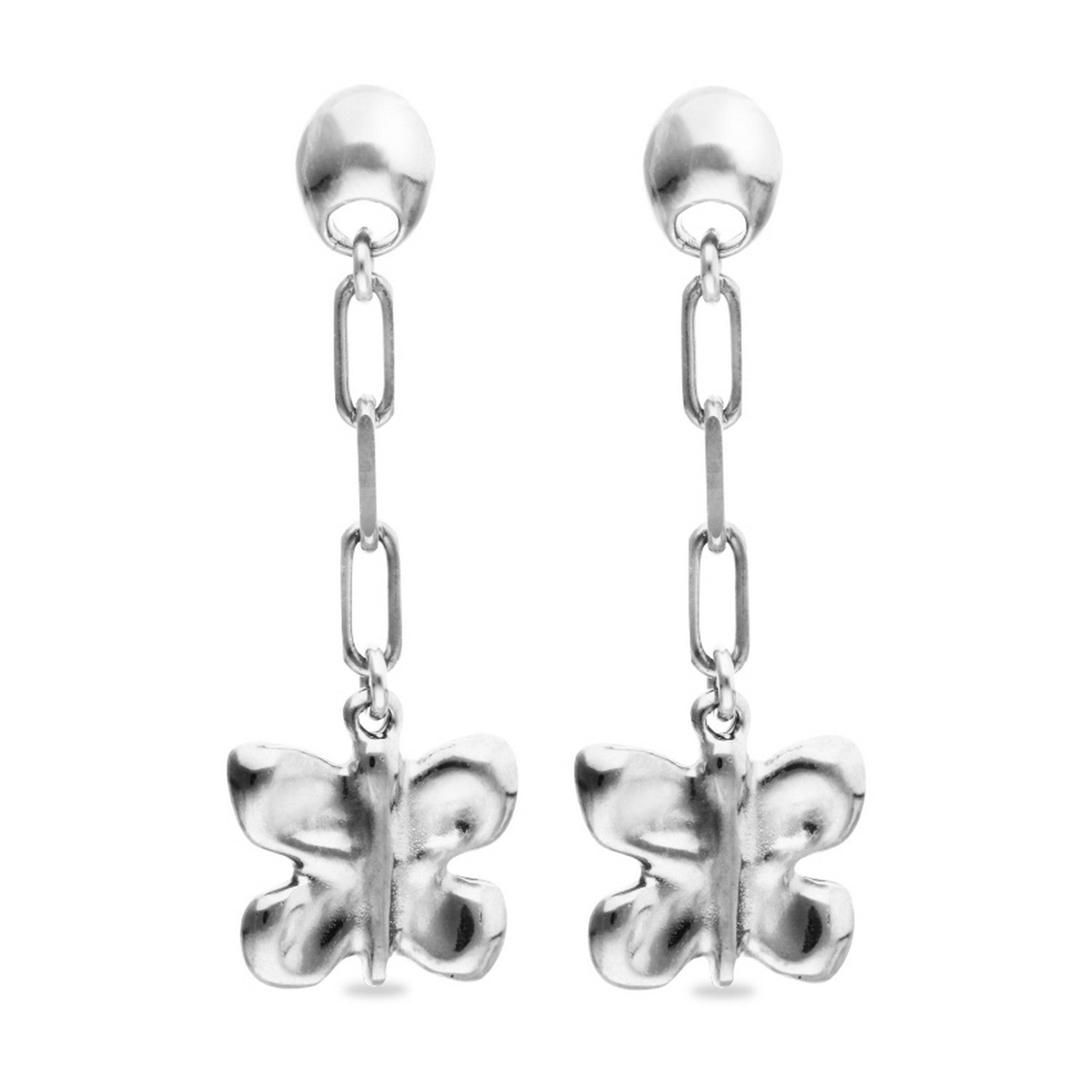 Sterling Silver Plated Metal Alloy Long Butterfly Earrings PEN1069MTL000