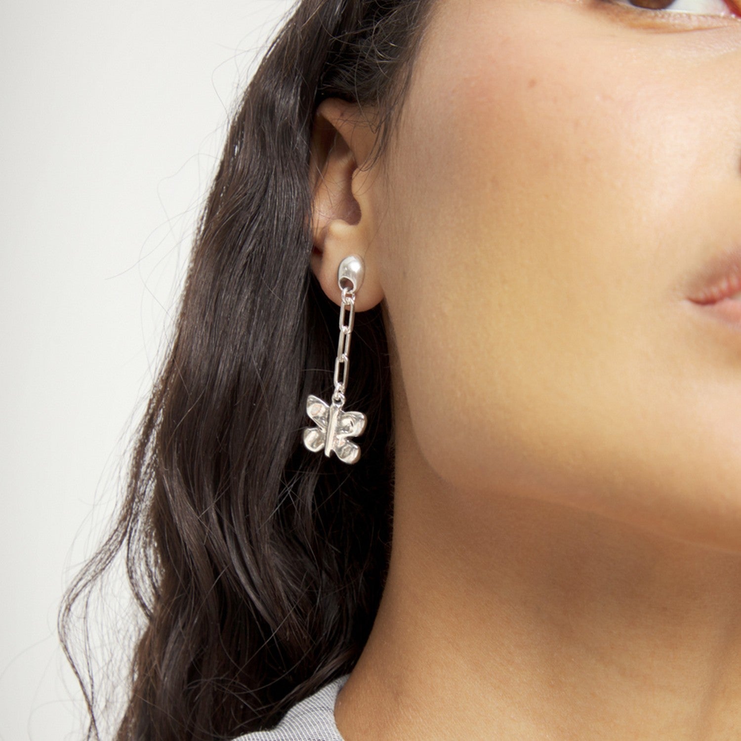 Sterling Silver Plated Metal Alloy Long Butterfly Earrings PEN1069MTL000