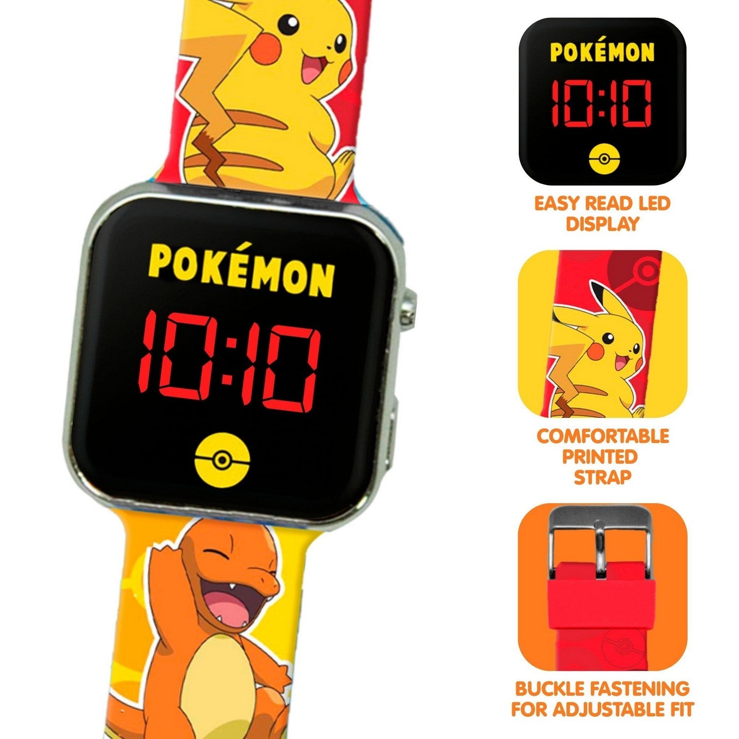 Kids Film And Cartoon Pokemon Led Orange Watch POK4435