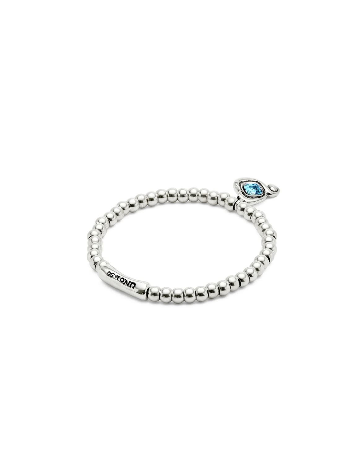 Close-up of the Sterling Silver Plated Ser Expresiva Blue Bracelet PUL2514AZCMTL0 details, featuring sparkling blue crystals and a modern design.