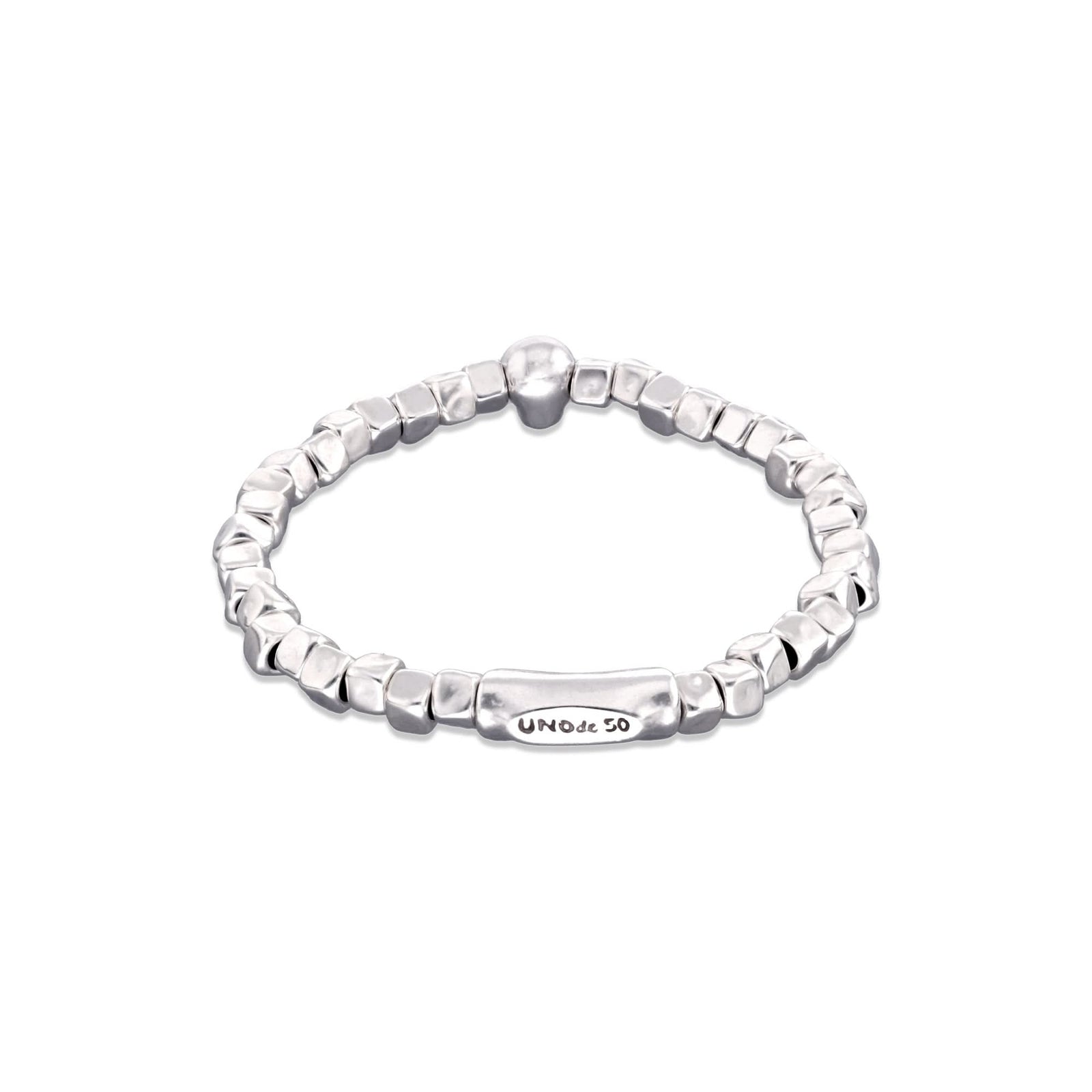 Metal Alloy Sterling Silver Plated Skull Detail Stretch Bracelet PUL2589NGRMTL