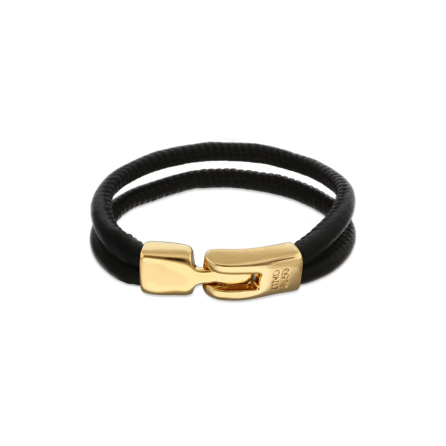 Black Leather Gold Plated Closure Bracelet PUL2597NGRORO