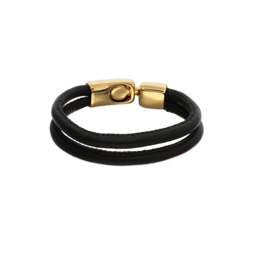 Black Leather Gold Plated Closure Bracelet PUL2597NGRORO