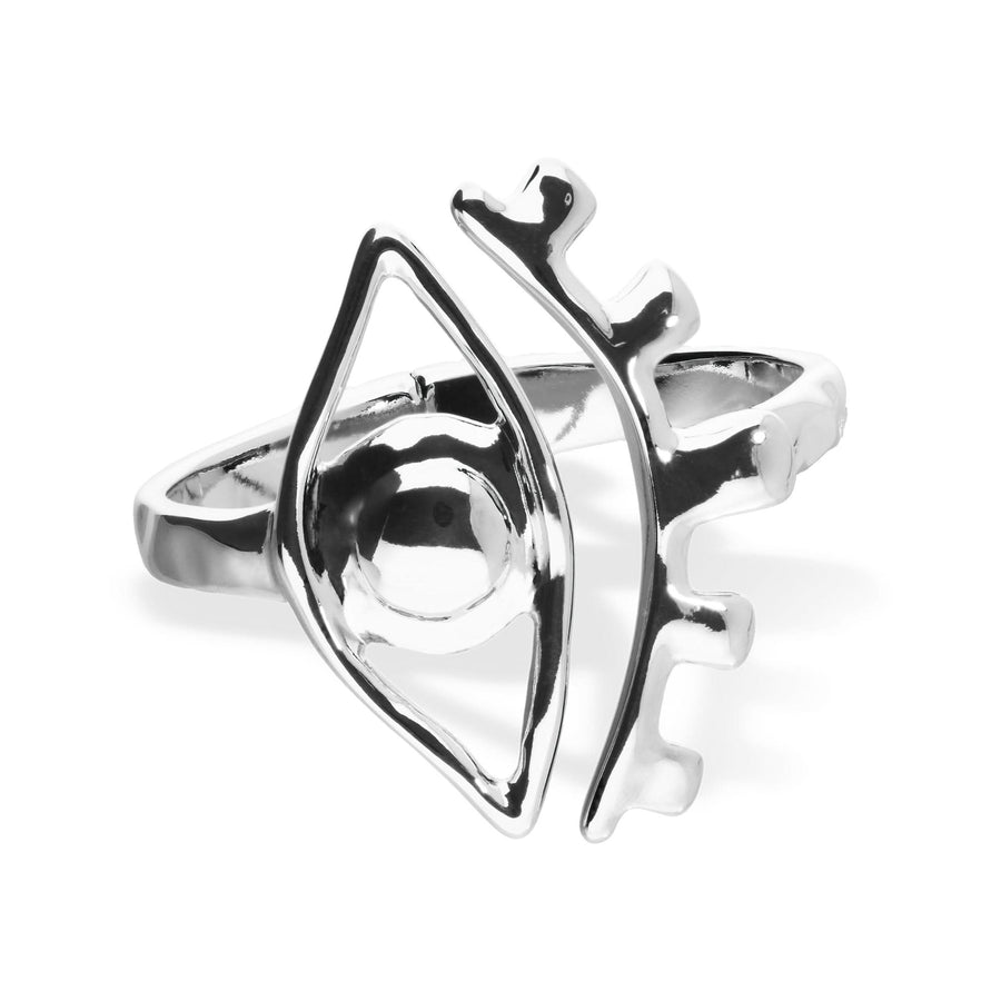 Metal Alloy Rigid Plated Sterling Silver Striking Eye Detail Bangle Bracelet PUL2598MTL000