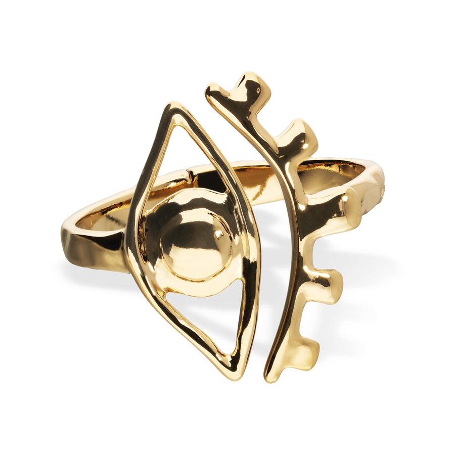 Metal Alloy Rigid Plated Gold 18K Striking Eye Detail Bangle Bracelet PUL2598ORO000