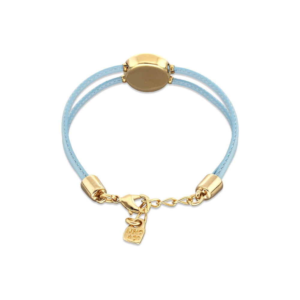 Double Blue Leather Metal Alloy Eye Detail Pleated Gold 18K Crystal Bracelet PUL2601AZCORO0M