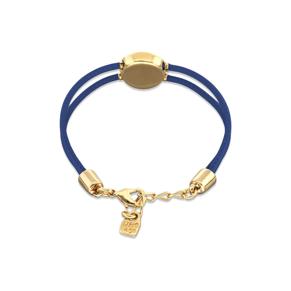 Double Blue Leather Metal Alloy Eye Detail Pleated Gold 18K Crystal Bracelet PUL2601AZOORO0M