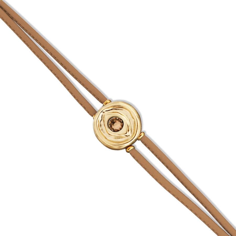 Double Cream Leather Metal Alloy Eye Detail Pleated Gold 18K Crystal Bracelet PUL2601CREORO0M