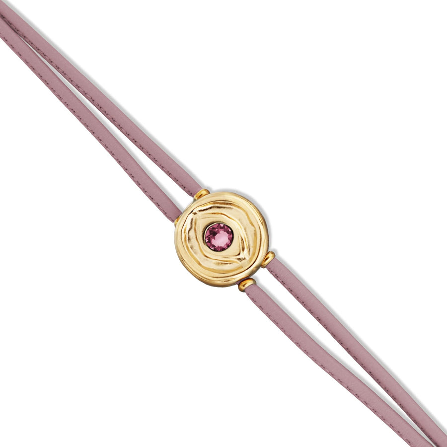 Double Lilac Leather Metal Alloy Eye Detail Pleated Gold 18K Crystal Bracelet PUL2601LILORO0M