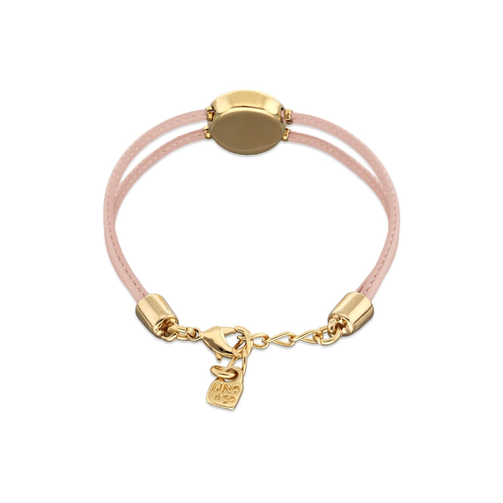 Double Pink Leather Metal Alloy Eye Detail Pleated Gold 18K Crystal Bracelet PUL2601RSCORO0M