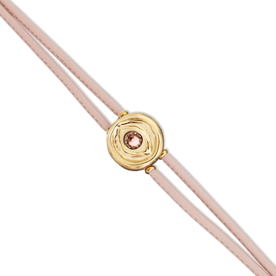Double Pink Leather Metal Alloy Eye Detail Pleated Gold 18K Crystal Bracelet PUL2601RSCORO0M