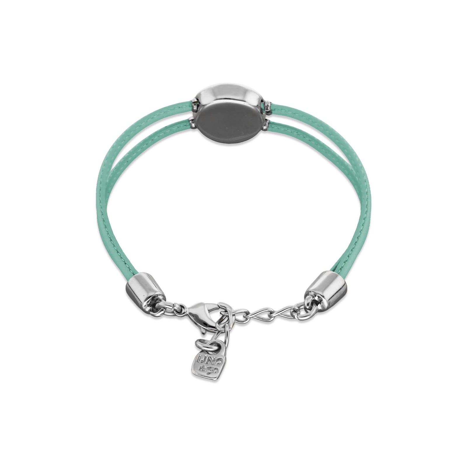 Double Turquoise Leather Metal Alloy Eye Detail Pleated Sterling Silver Crystal Bracelet PUL2601TQSMTL0M