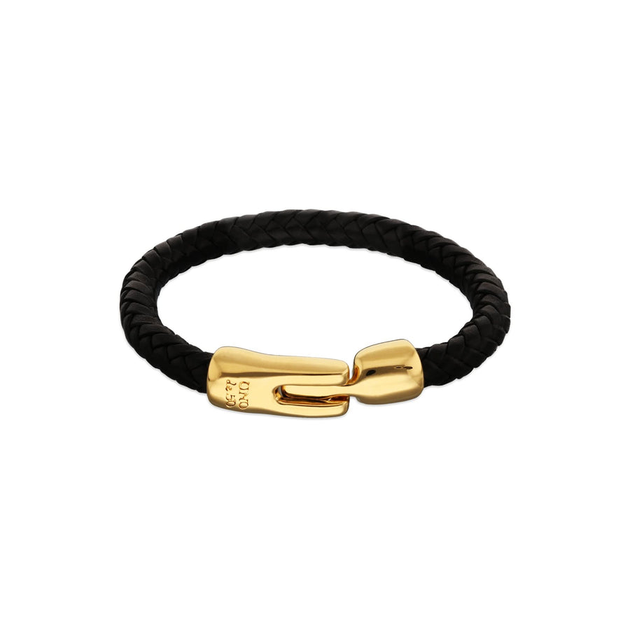 Black Braided Leather Gold Plated Closure Bracelet PUL2604ORONGR