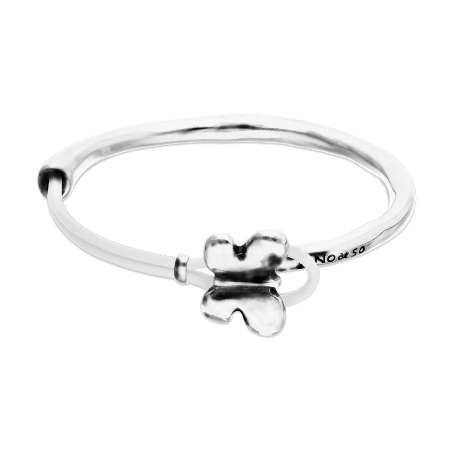Semi-Rigid Plated In Sterling Silver White Leather Threat And Butterfly Bracelets PUL2614BLCMTL