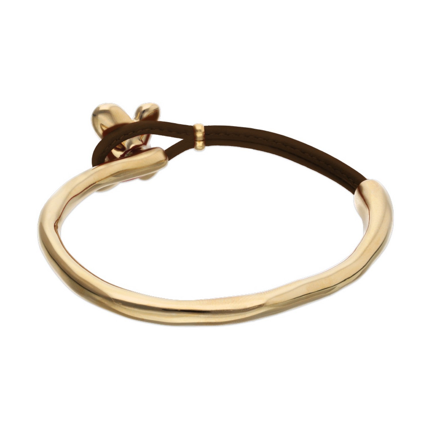 Semi-Rigid Plated In 18K Gold Brown Leather Threat And Butterfly Bracelets PUL2614MARORO