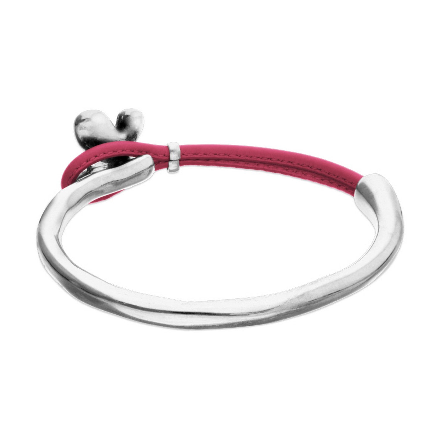 Semi-Rigid Plated In Sterling Silver Pink Leather Threat And Butterfly Bracelets PUL2614RSAMTL