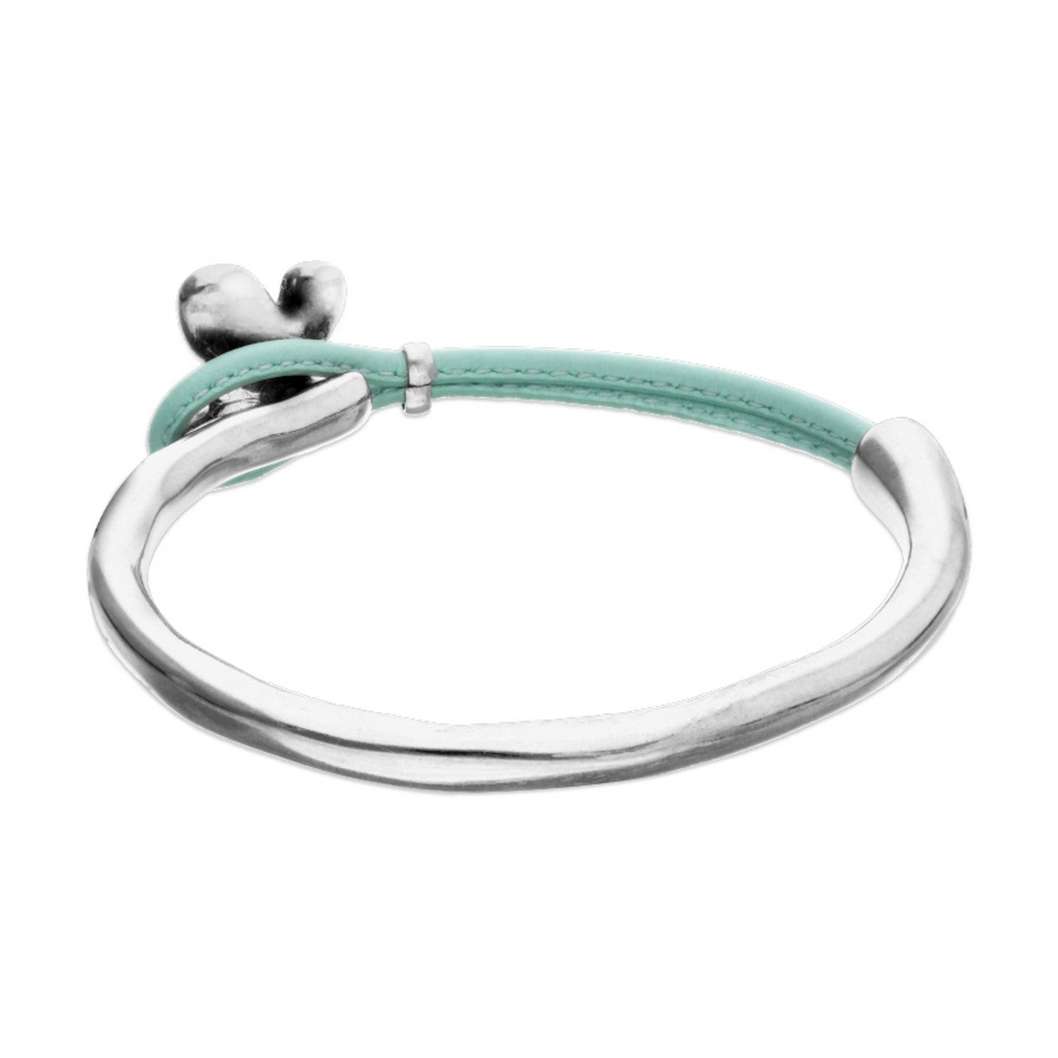 Semi-Rigid Plated In Sterling Silver Green Leather Threat And Butterfly Bracelets PUL2614TQSMTL