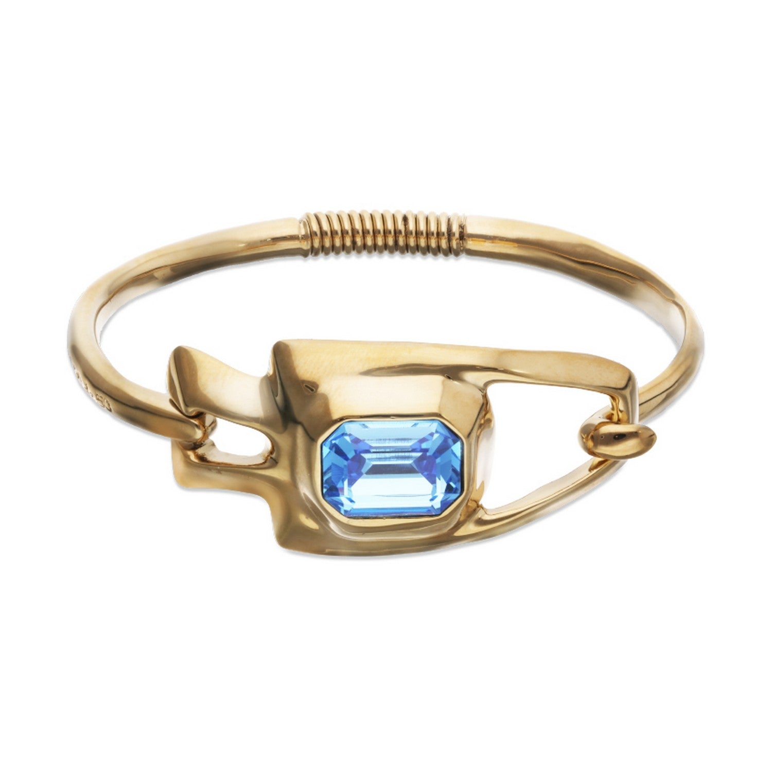 Metal Alloy Semi Rigid Plated In Gold 18K Blue Faceted Crystal Bangles PUL2634AZUORO