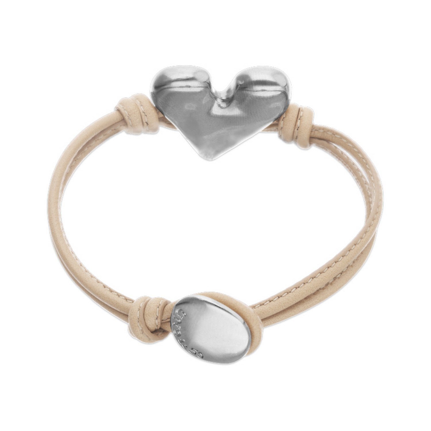 Camel Leather Heart Shaped Sterling Silver Plated Detail Bracelets PUL2638CAMMTL