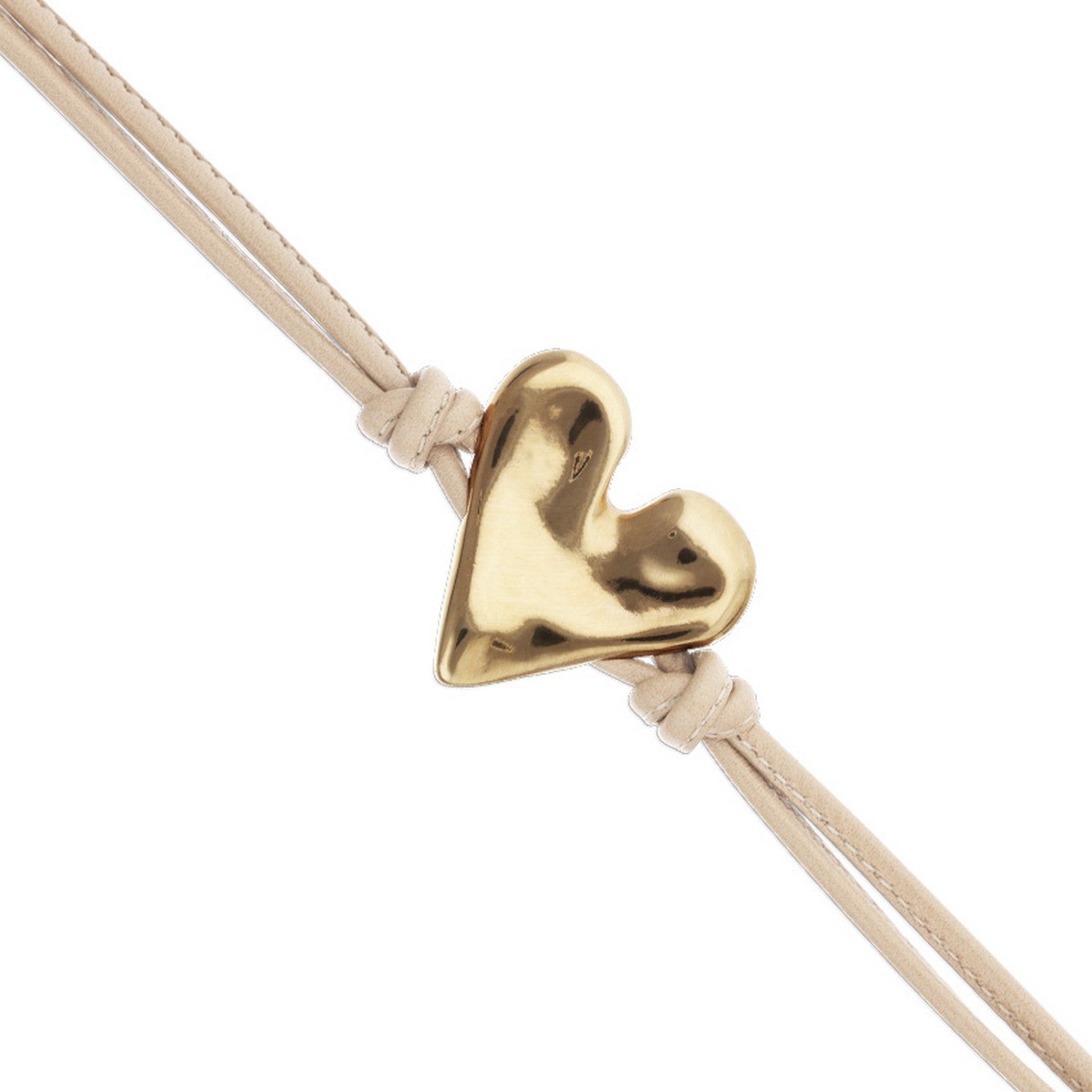Camel Leather Heart Shaped 18K Detail Plated Detail Bracelets PUL2638CAMORO