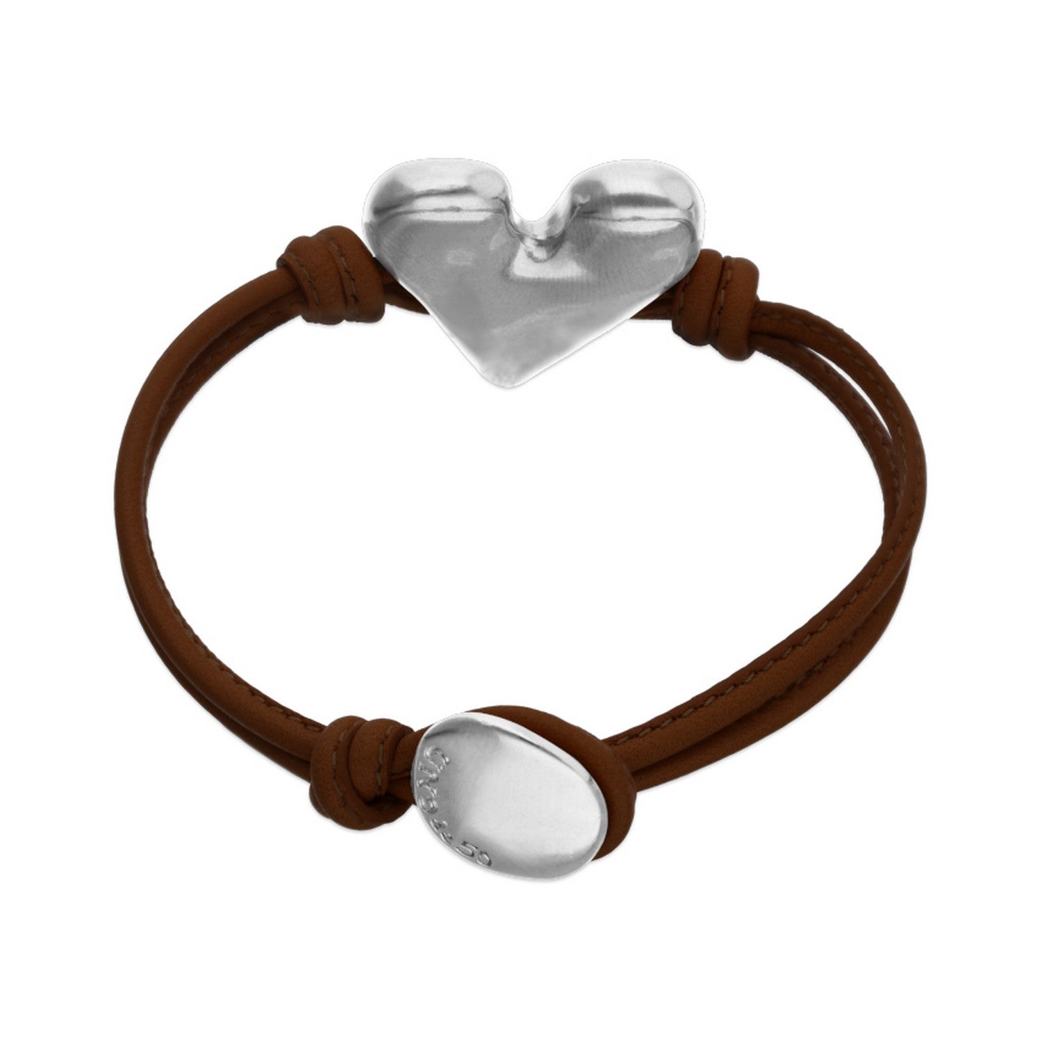 Black Leather Heart Shaped Sterling Silver Plated Detail Bracelets PUL2638MARMTL
