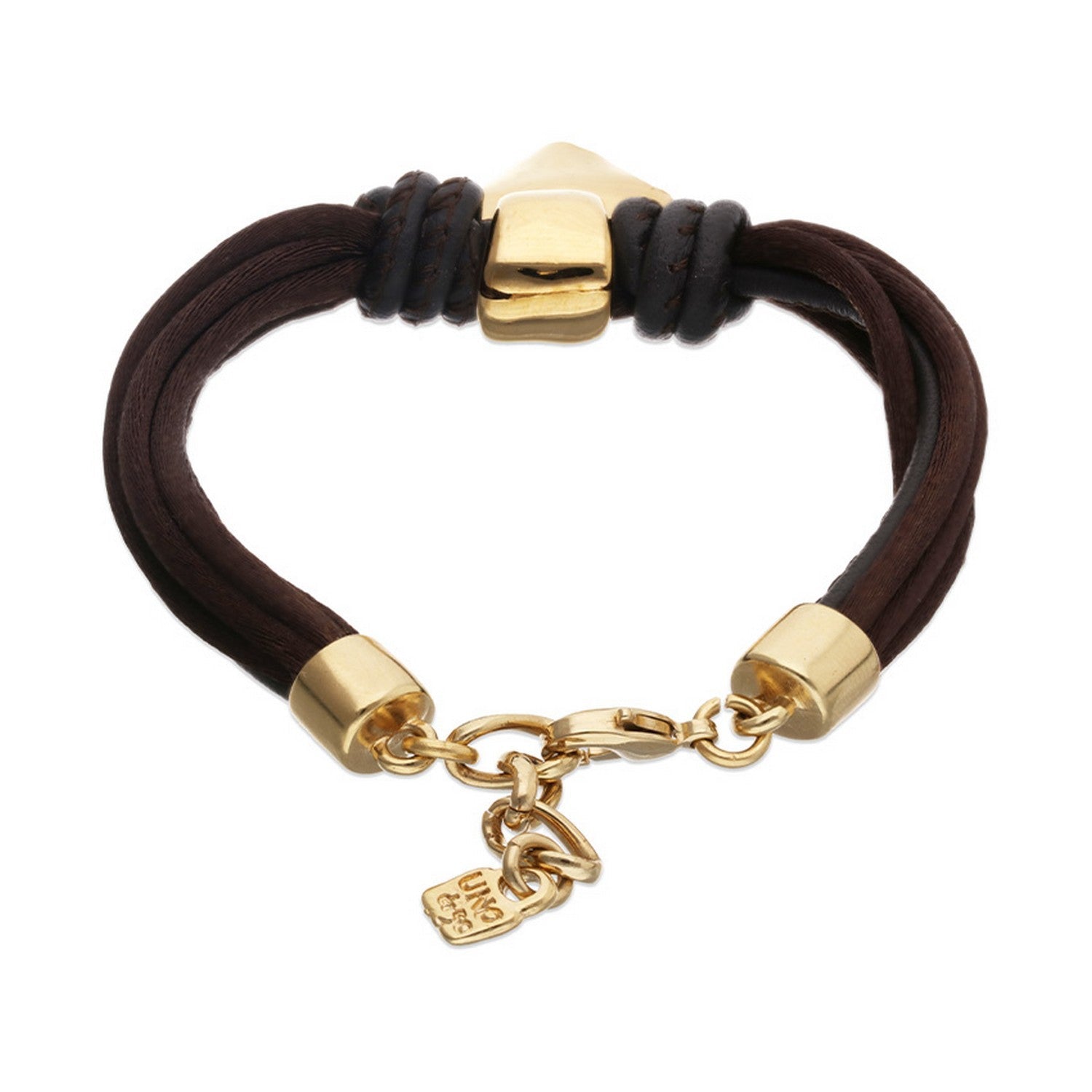 Mix Of Silk Effect And Leather Beige Thread And 18K Gold Heart Detail Bracelets PUL2640MARORO