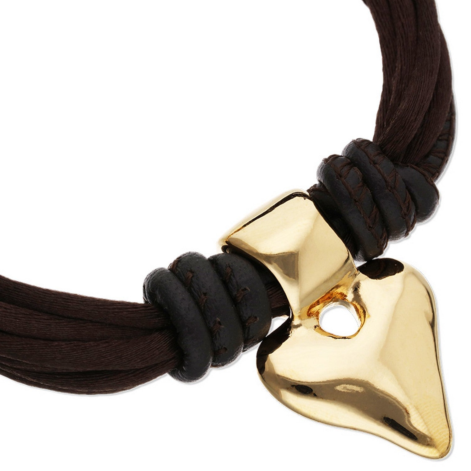 Mix Of Silk Effect And Leather Beige Thread And 18K Gold Heart Detail Bracelets PUL2640MARORO